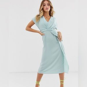 ASOS DESIGN twist and drape front midi dress in Mint Color Size 10